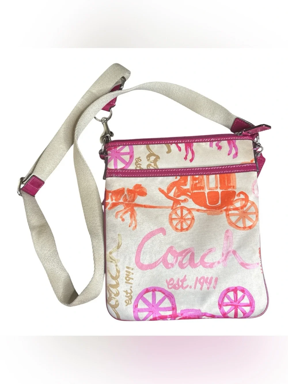 Coach Canvas Crossbody in Cream with Pink & Orange Print